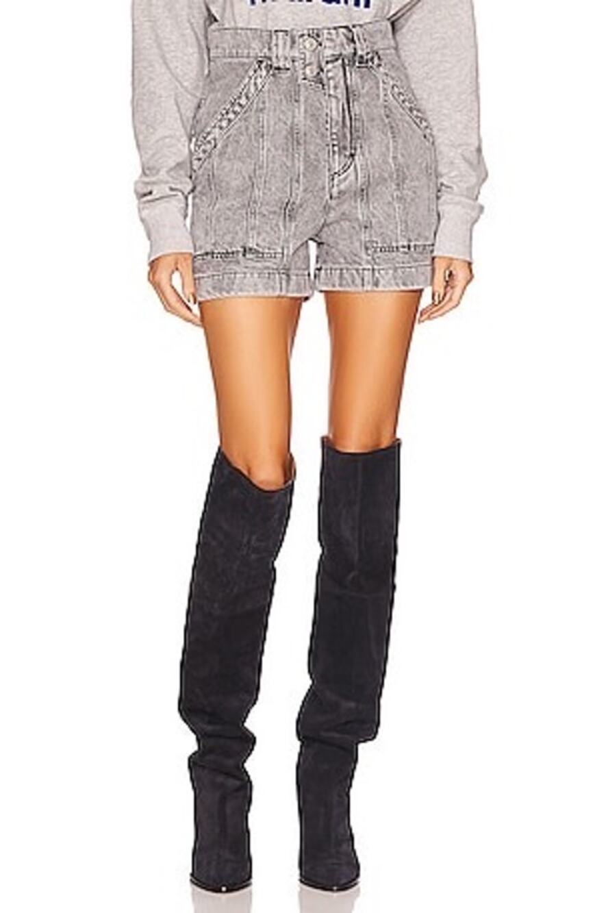 Isabel Marant Etoile Revolve Vinca Gray Denim High Waisted Utility Shorts Size S
